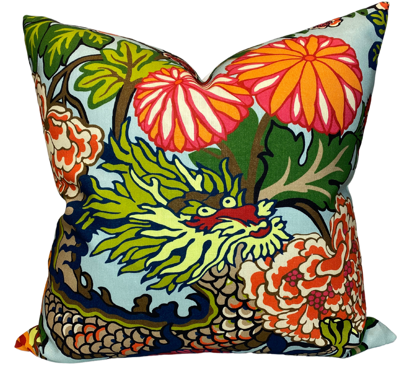 Chiang Mai Dragon Pillow in Aquamarine, Indoor Outdoor Pillows