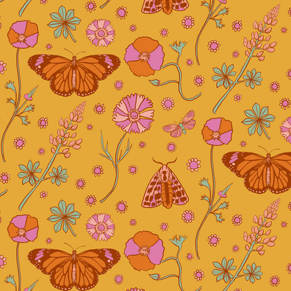 Poppy Please Wallpaper, mustard and pink