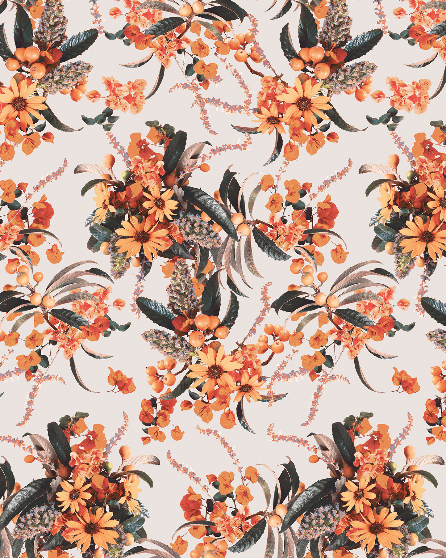 Springtime Wallpaper - Off-White & Orange