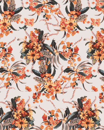 Springtime Wallpaper - Off-White & Orange