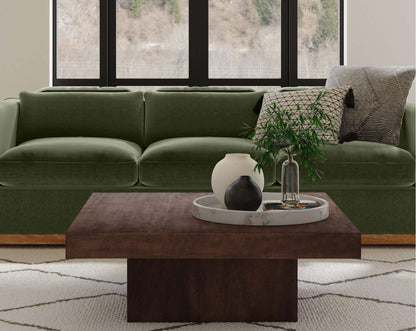 Padula 14" Modern Brown Oak Coffee Table with solid wood and Mango Veneers - Room Scene