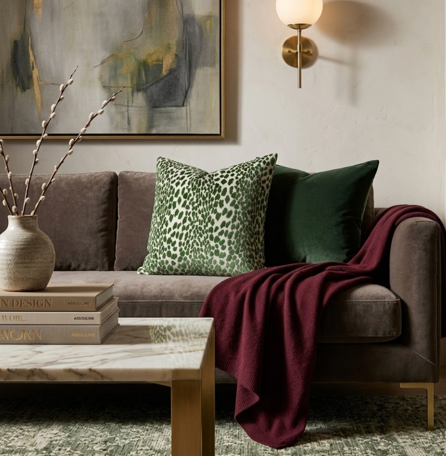 Spotted Velvet Pillow in Emerald Green