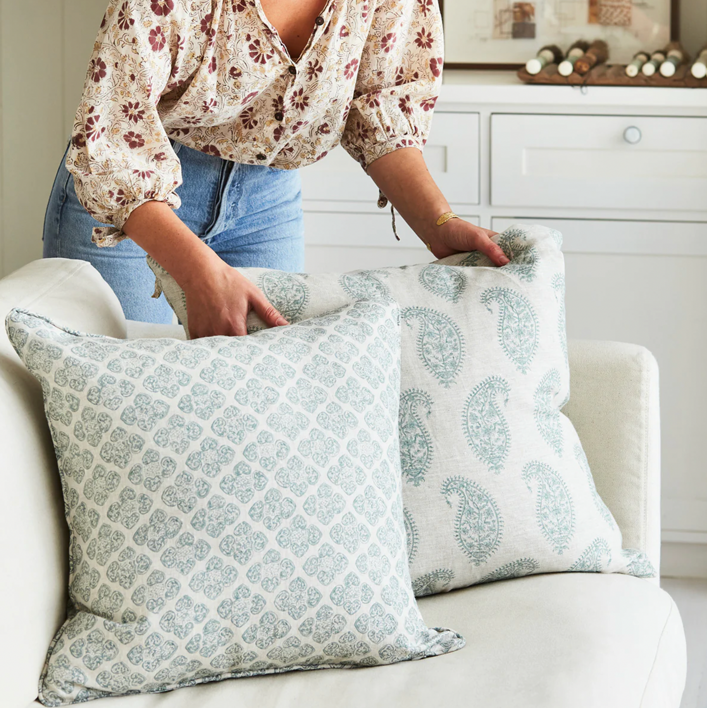 Paisley Pillow in Celadon