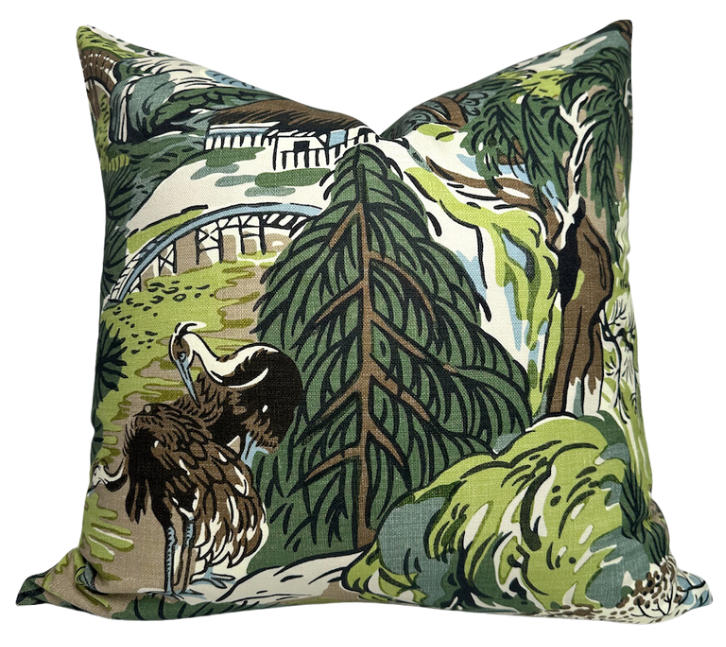 Pagoda Pillow in Green + Brown