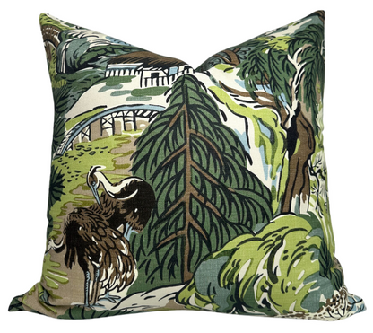Pagoda Pillow in Green + Brown