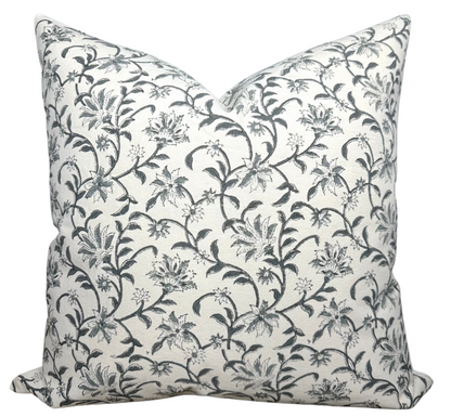 Vine Floral Print Pillow in Indigo on Natural