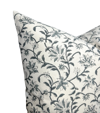 Vine Floral Print Pillow in Indigo on Natural