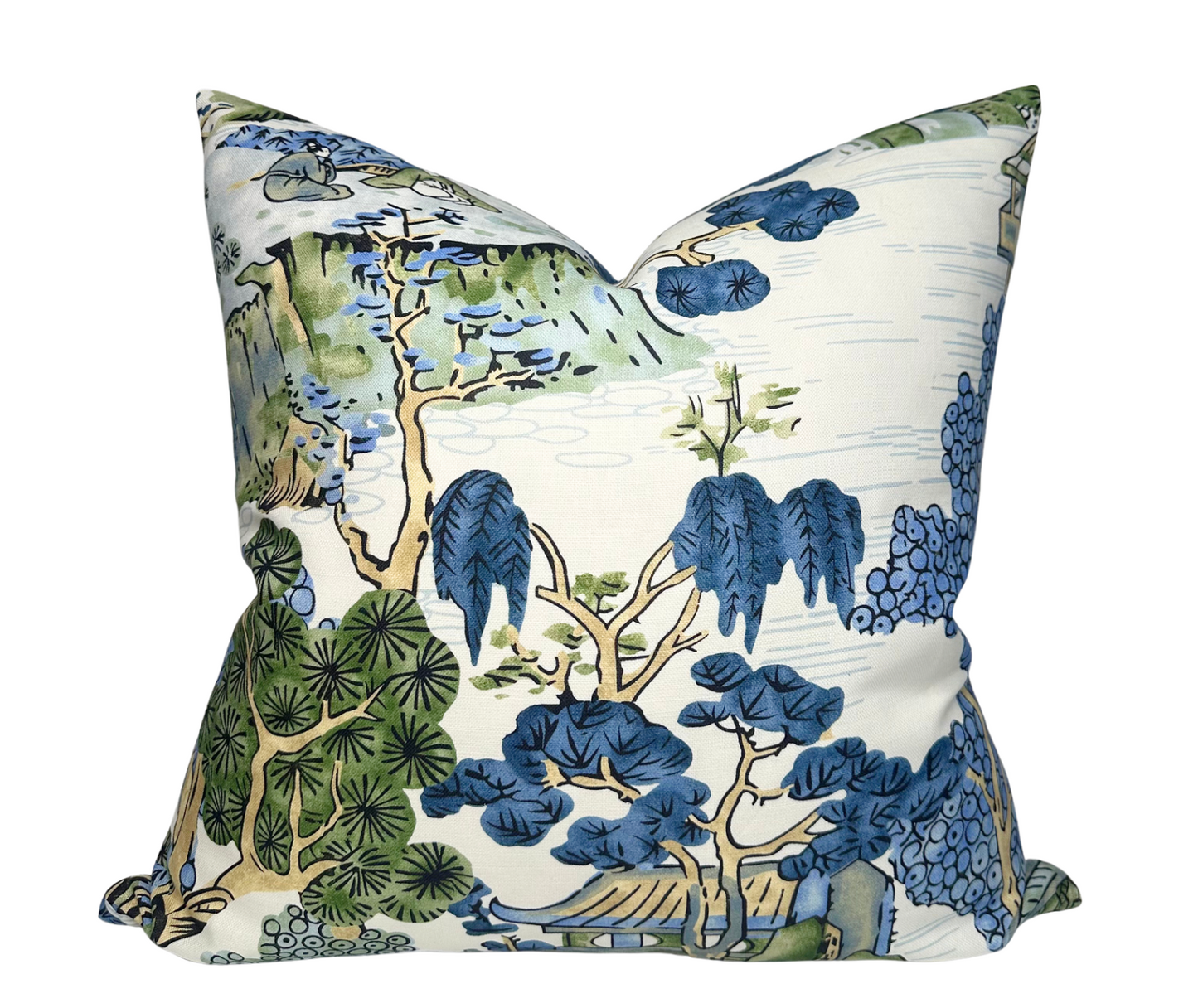 Asian Scenic Pillow in Blue and Green