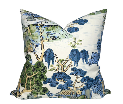 Asian Scenic Pillow in Blue and Green