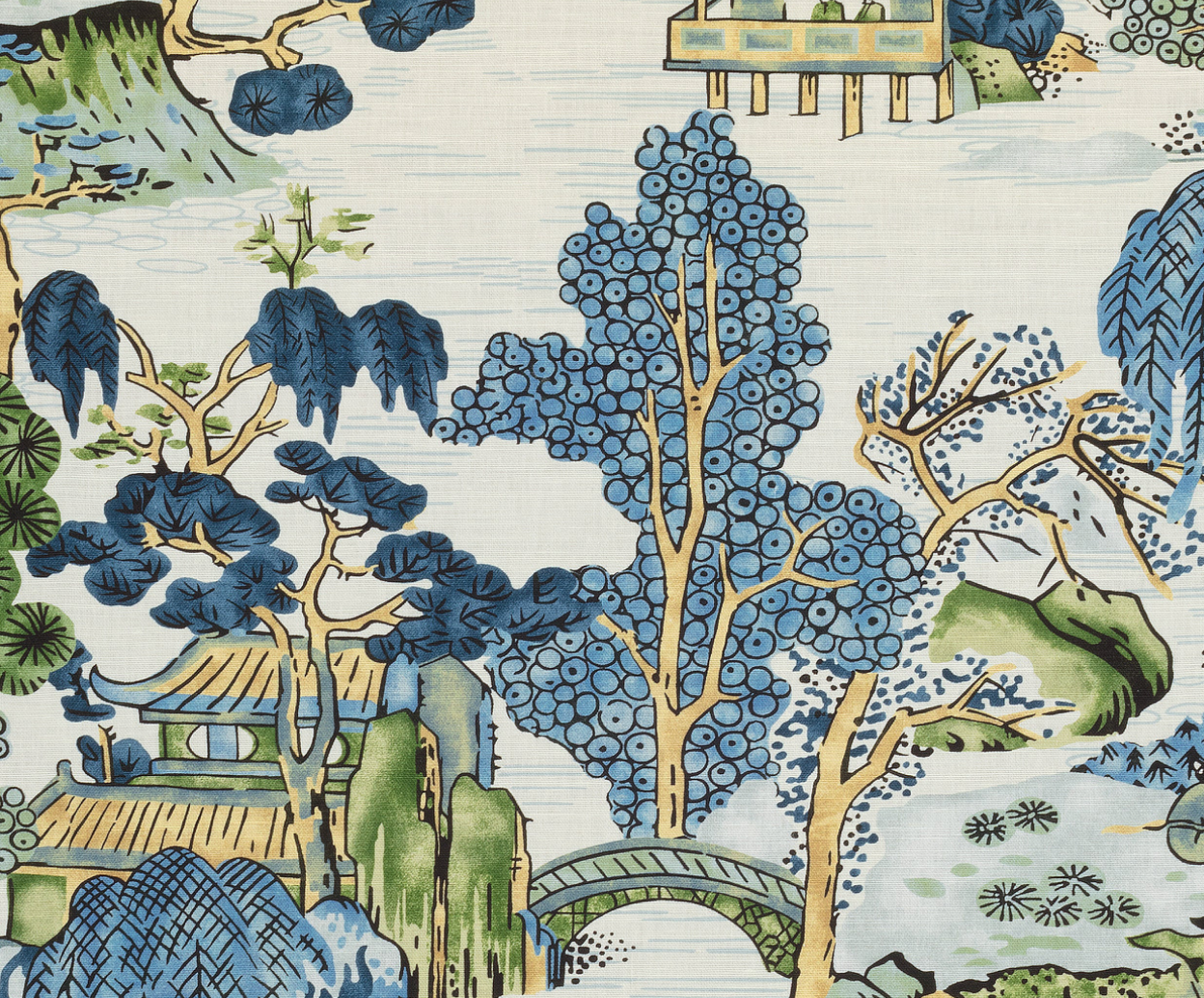 Asian Scenic Pillow in Blue and Green