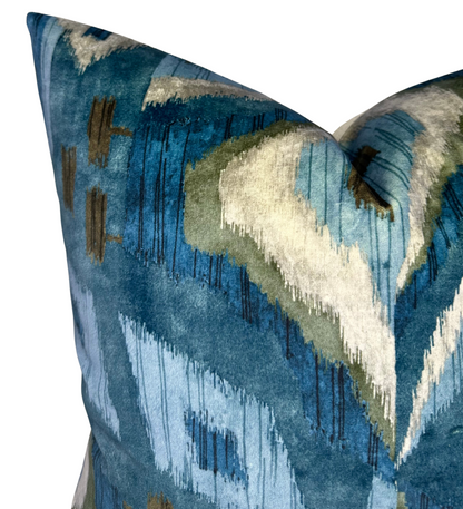 Artesian Velvet Pillow in Mineral Blue