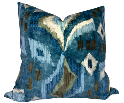 Artesian Velvet Pillow in Mineral Blue