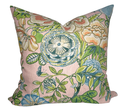 Peony Garden Floral Pillow in Blush