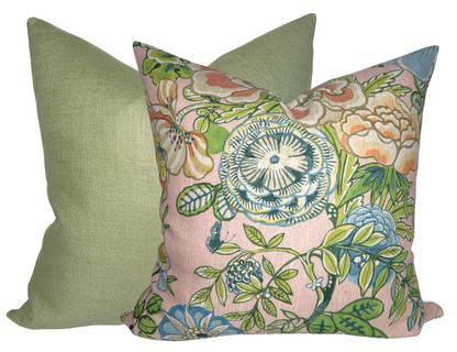 Peony Garden Floral Pillow in Blush