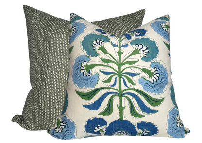 Tybee Tree Pillow in Blue + Green