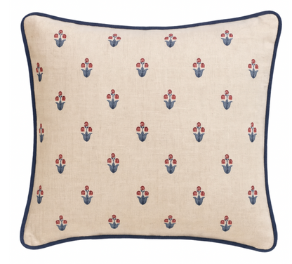 Moira Floral Pillow in Red + Blue
