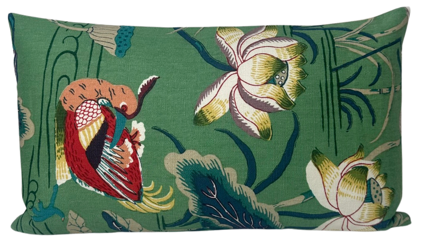Lotus Garden Pillow in Jade