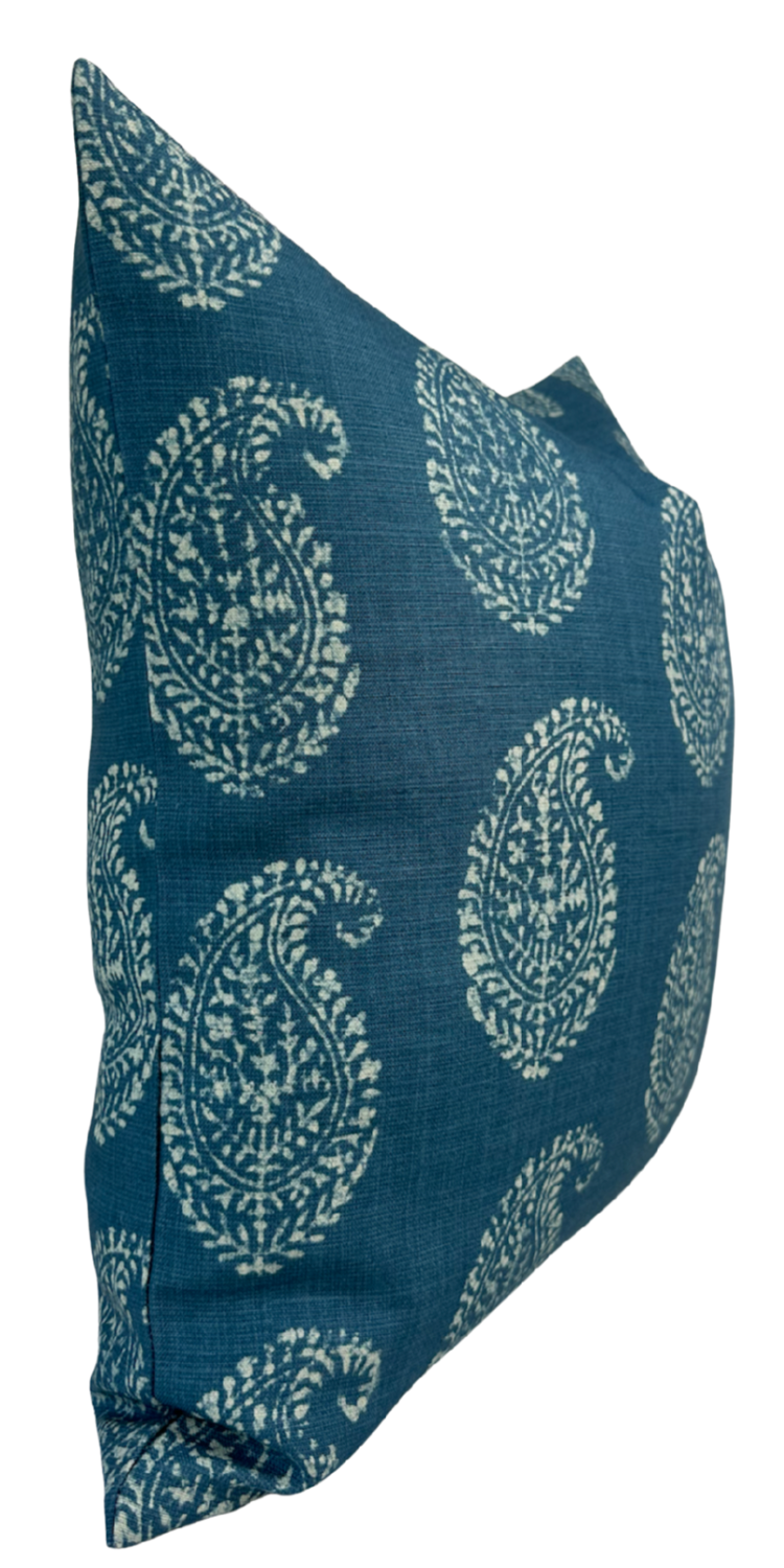 Kashmir Paisley Floral Pillow in Indigo Blue