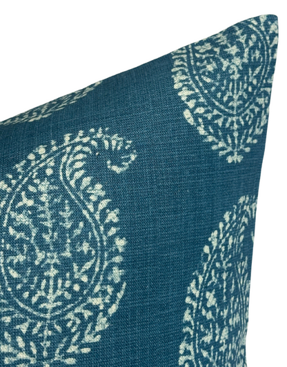 Kashmir Paisley Floral Pillow in Indigo Blue