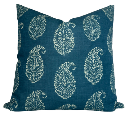 Kashmir Paisley Floral Pillow in Indigo Blue