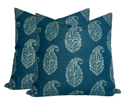 Kashmir Paisley Floral Pillow in Indigo Blue