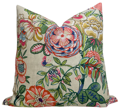 Peony Garden Floral Pillow in Beige