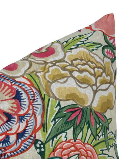 Peony Garden Floral Pillow in Beige