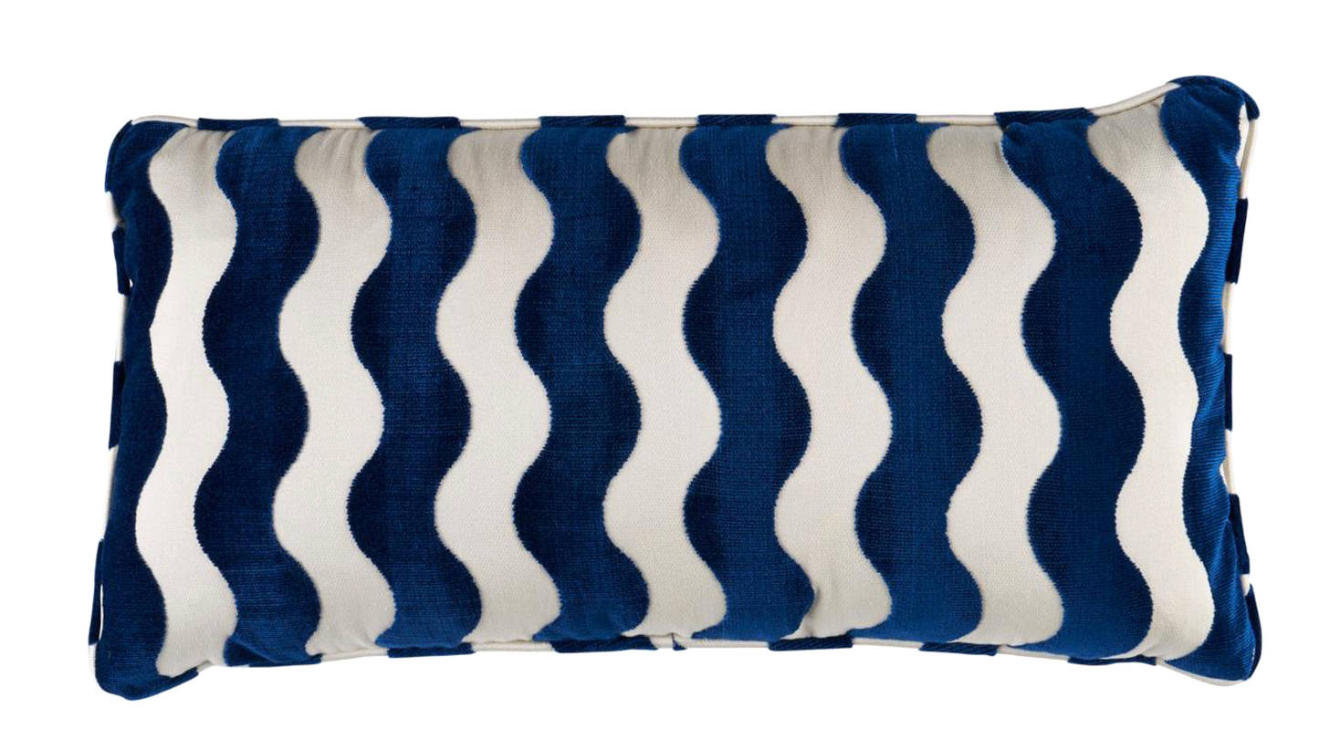Wave Velvet Pillow in Navy Blue