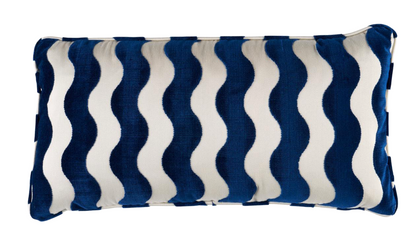 Wave Velvet Pillow in Navy Blue