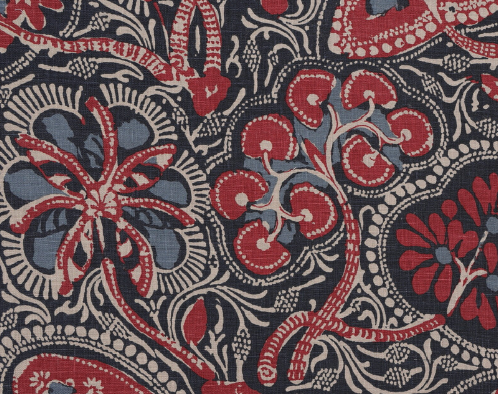Cochin Floral Pillow in Indigo/Red