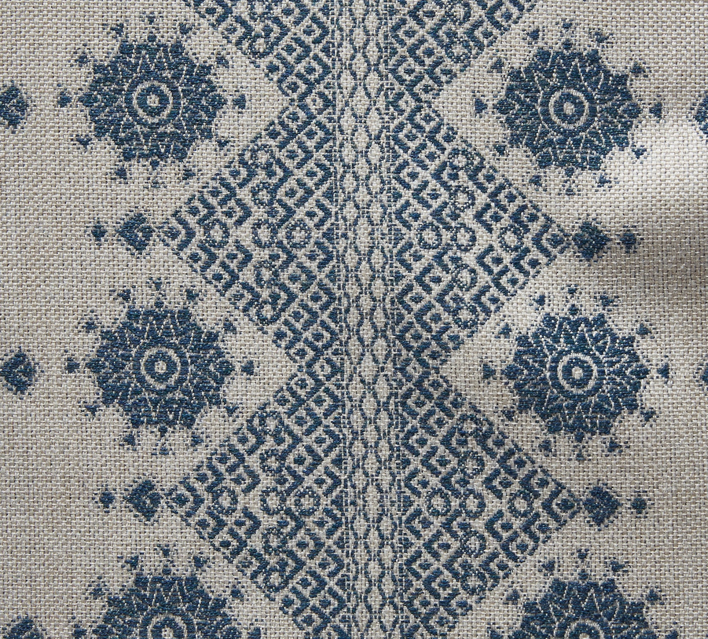 Carmania Pillow in Indigo on Natural, Indoor Outdoor Pillows