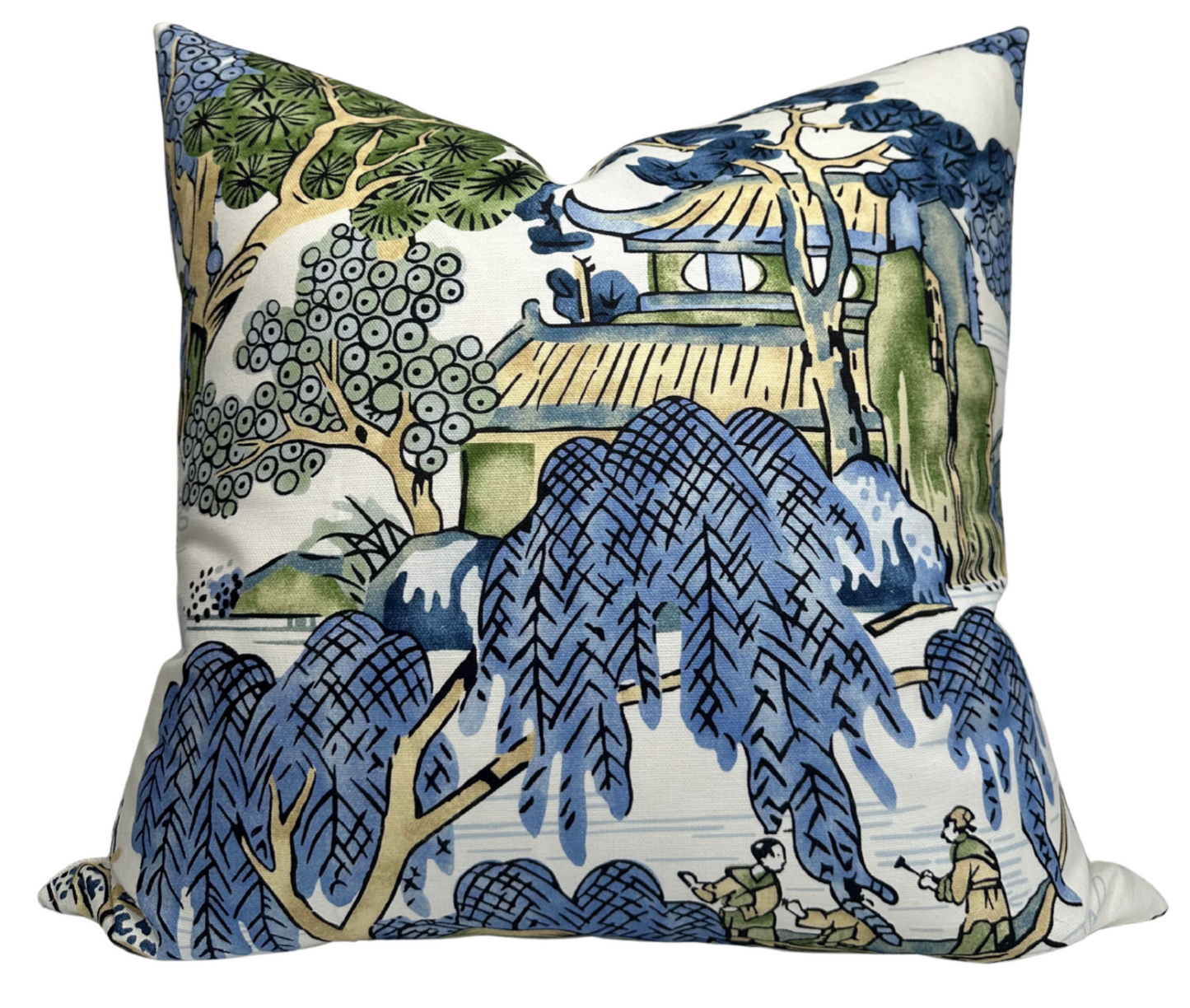 Asian Scenic Pillow in Blue and Green