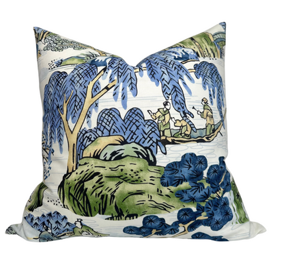 Asian Scenic Pillow in Blue and Green
