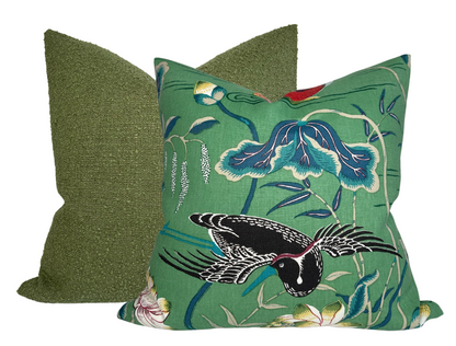 Lotus Garden Pillow in Jade Green
