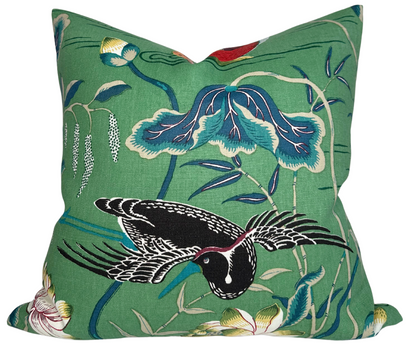 Lotus Garden Pillow in Jade Green