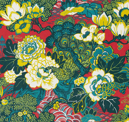 Shanghai Peacock Pillow in Cerise