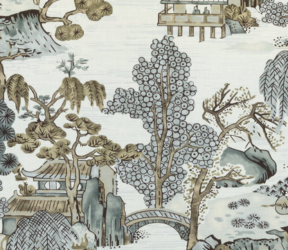 Asian Scenic Pillow in Grey