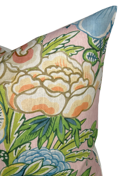 Peony Garden Floral Pillow in Blush