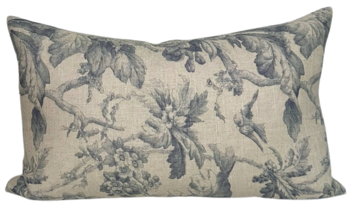 Lita Floral Print Pillow in Blue