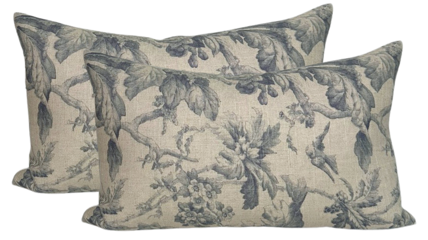 Lita Floral Print Pillow in Blue