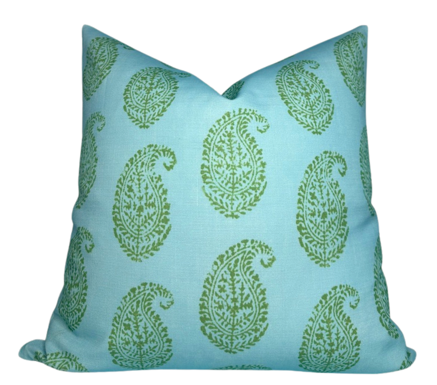 Kashmir Paisley Floral Pillow in Green and Blue, Indoor/Outdoor Pillows