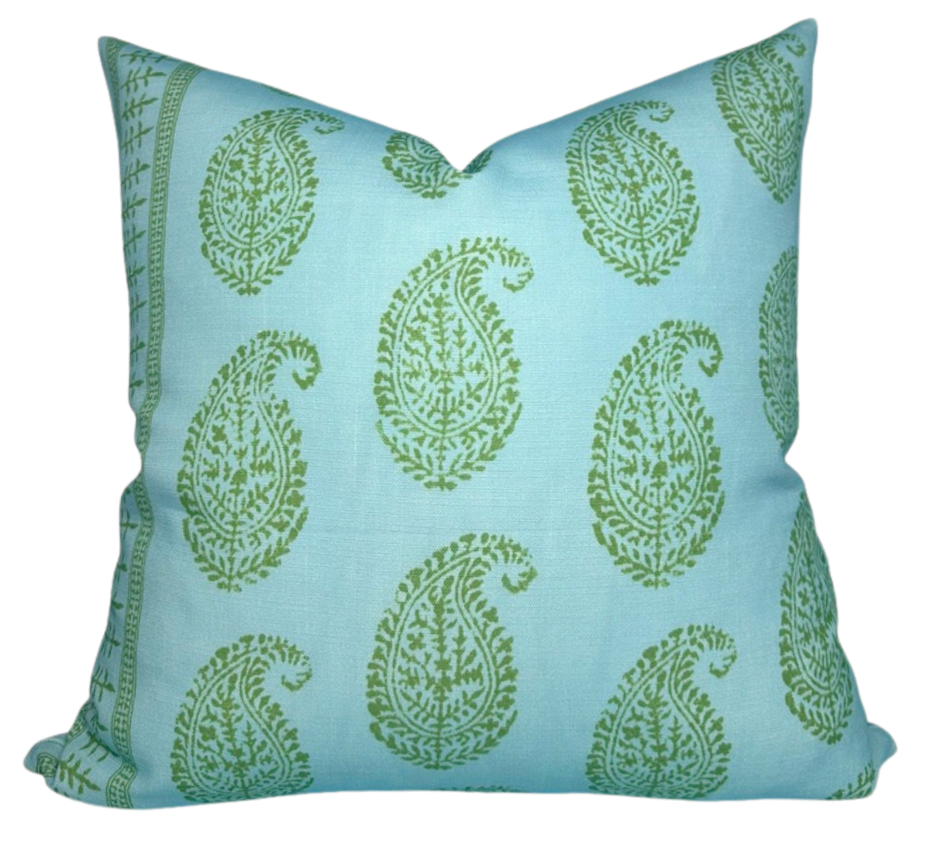 Kashmir Paisley Floral Pillow in Green and Blue, Indoor/Outdoor Pillows