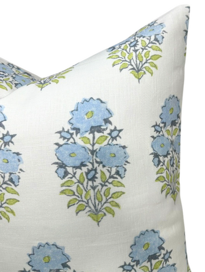 Mughal Flower Pillow in Monsoon Blue