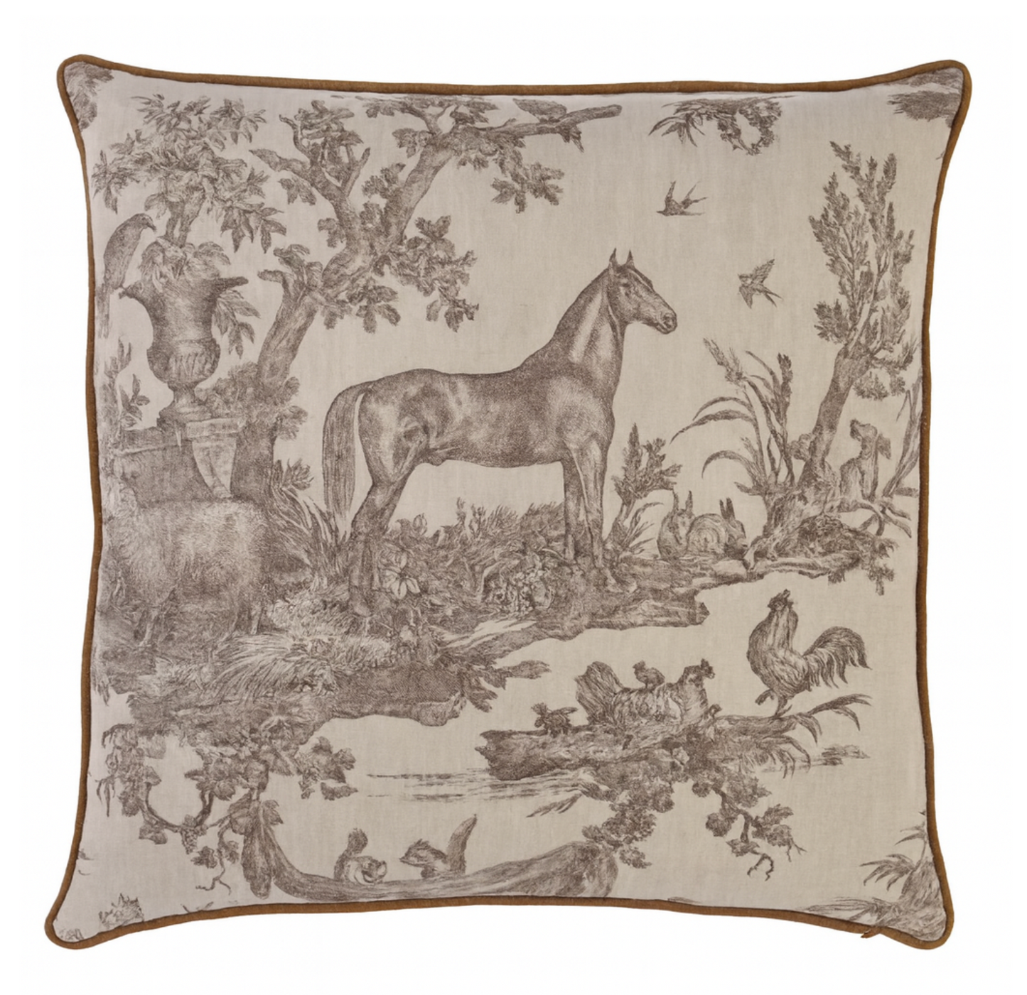 Western Toile Pillow in Sepia Brown