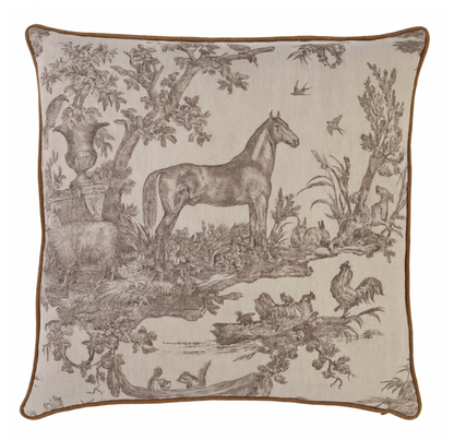 Western Toile Pillow in Sepia Brown