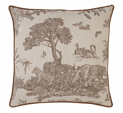 Western Toile Pillow in Sepia Brown