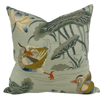 Lotus Garden Pillow in Aqua
