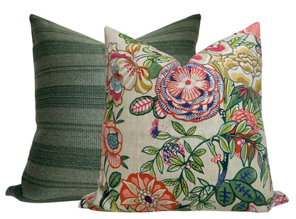 Peony Garden Floral Pillow in Beige