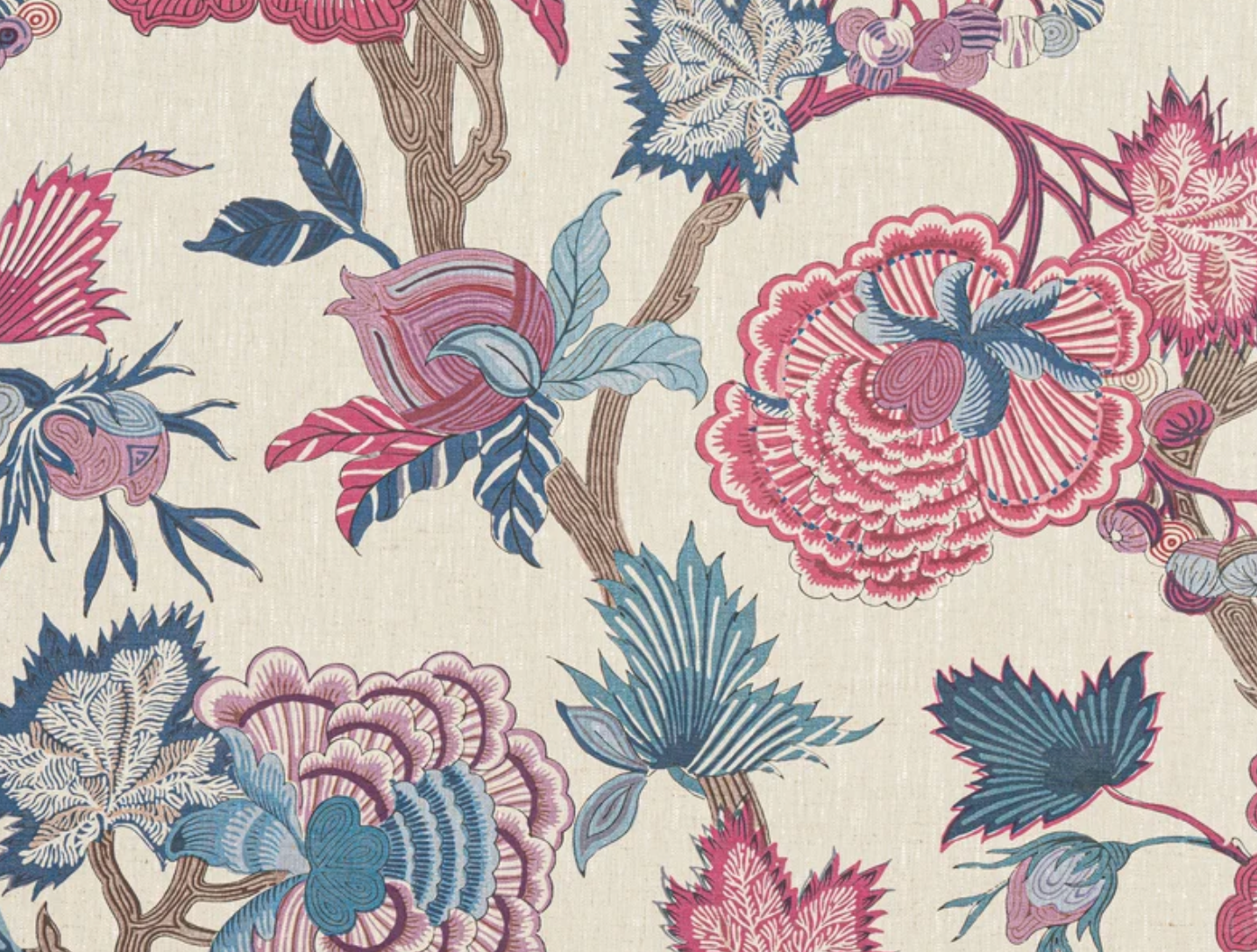 Indienne Jacobean Pillow in Raspberry and Blue