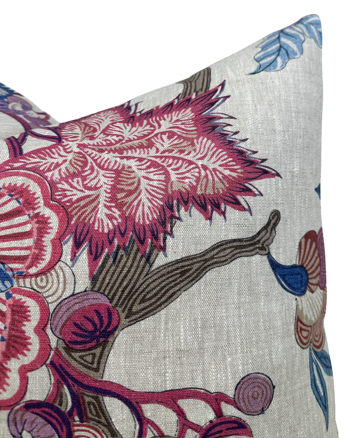 Indienne Jacobean Pillow in Raspberry and Blue